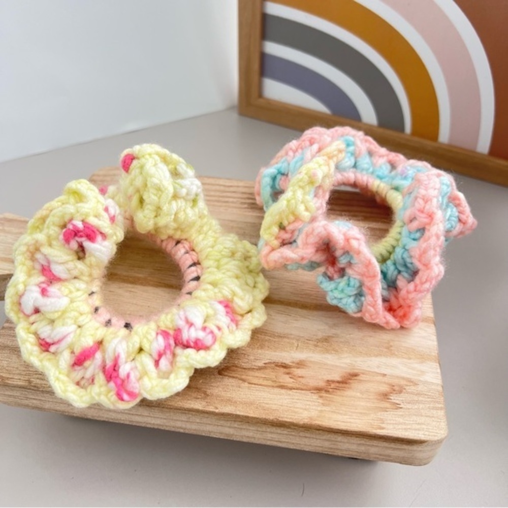 Scrunchies Handmade Crochet Set Of 2 Multicolor